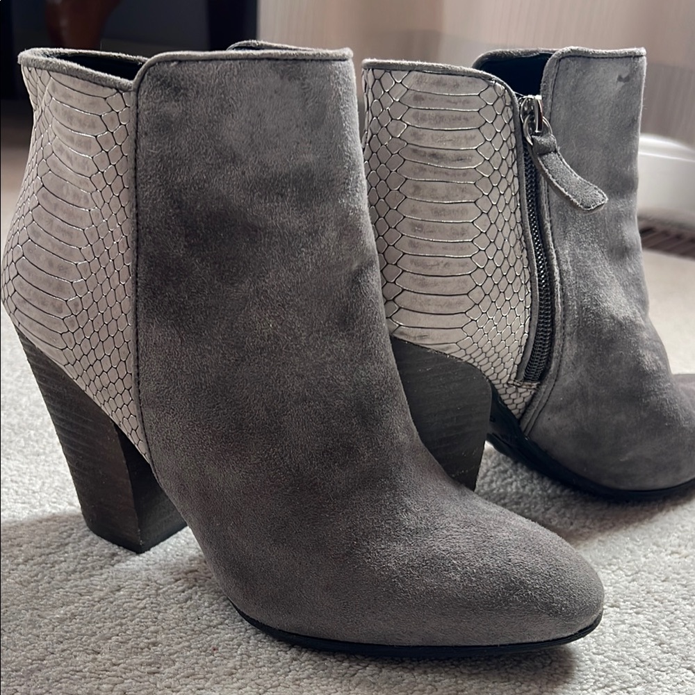 GUESS Grey Suede & Patterned Leather Ankle Boots